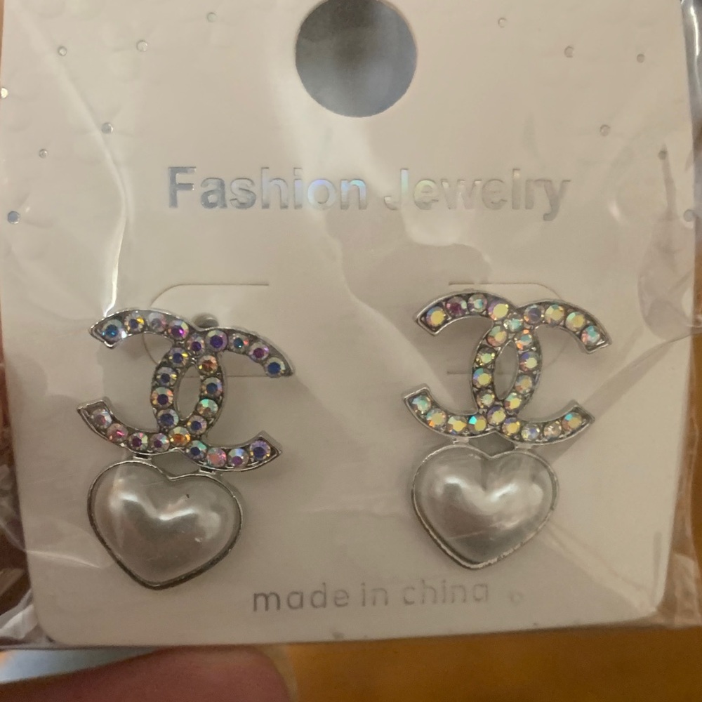 Silver Heart Crystal Earrings